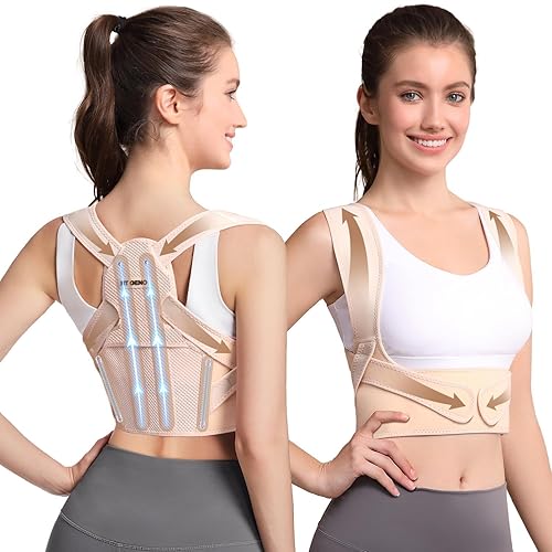Posture Corrector for Women and Men: Improve Posture Correct Hunchback Slouching Invisible Under Clothes - Adjustable Lightweight Upper Back Brace for Neck Shoulder & Upper Back Pain Relief (M/L Under Bust 32"-45") - Beige - Medium/Large
