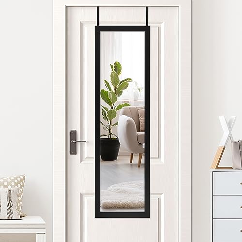 Americanflat 15x51 Black Over The Door Mirror - Full Length Hanging Door Mirror for Bedroom, Bathroom, Dorm - Long Full Body Mirror with Hanger and Shatter-Resistant Glass - Black - 15x51" - Door Mirror