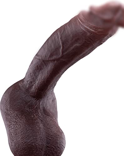 9 Inch Black Realistic Dildo Feels Like Skin, with Huge Strong Suction Cup Dildos for Hands-Free Play, Soft Liquid Silicone Anal Adult Sex Toys for Men and Women Pleasure