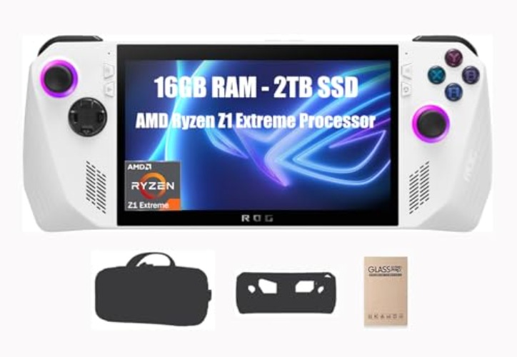 ASUS ROG Ally 7" 120Hz FHD IPS 1080p Gaming Handheld, AMD Ryzen Z1 Extreme Processor, 2TB, Windows 11 Home, White, with MTC Carring Case and Accessories Bundle - 16GB RAM | 2TB SSD