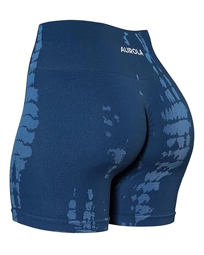 AUROLA Serpent Seamless Scrunch Workout Shorts for Women,Tummy Control Squat Proof Ribbed Thick Active Gym Short - Serpent - Medium - Serpent- Water Blue
