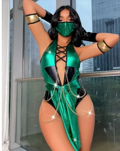 7pcs Color Block Chain Detail Costume Set | SHEIN USA