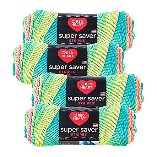 Red Heart Super Saver Yarn (4-Pack of 5oz Skeins) (Retro Stripe) - Retro Stripe