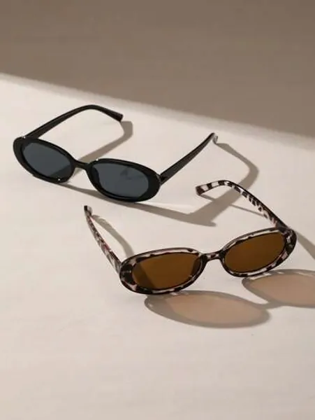 Boho 2 stuks dames ovaal kunststof klassiek frame mode straatstijl witte zonnebril voor buiten Y2K dagelijkse reisaccessoires