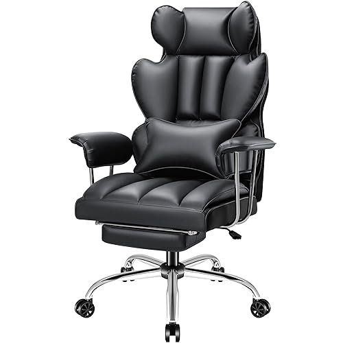 Furmax Gaming Chair, Ergonomic Office Chair, Reclining Height Adjustable Leather High Back Executive Desk Chair with Footrest and Lumbar Support (Black) - Black