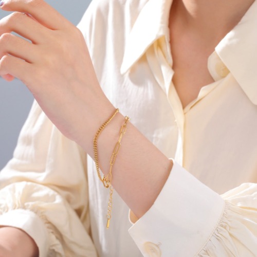 Layered Look Chain Bracelet - Gold