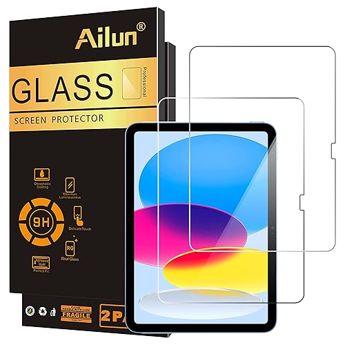 Ailun 2 Pack Screen Protector for iPad 10th Generation 10.9 Inch Display 2022 Tempered Glass [Face ID & Apple Pencil Compatible] Ultra Sensitive Case Friendly [2 Pack] - Clear