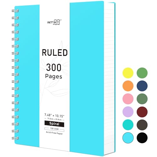 RETTACY B5 Wirebound Notebooks Colorful Spiral Notebooks 150 sheets/300 Pages for Writing,100gsm College-Ruled Paper, PVC Hardcover, for Women Men Work Office School,19 x 25 cm - Blue - Blue - B5