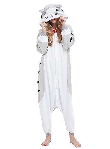 ULEEMARK Women's Adult Pajamas Unisex Animal Onesies Novelty Pyjamas Nightwear Halloween Homewear OnePiece Cosplay Costume Loungewear - XL - Cat