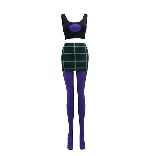 ZIXUN Danny Phantom Cosplay Sam Manson Costume Women's Crop Tops Tights Split Mini Skirt Full Set - X-Small