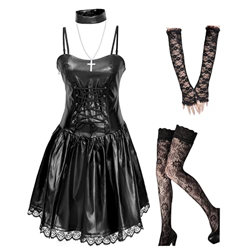 ETERNALMARK Misa Amane cosplay Faux Leather Goth Dress Outfit Costume Anime Women halloween Clothing Suits - Small