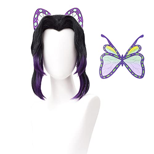 SL Anime Wig for Kochou Shinobu Cosplay Costume DS Characters Cosplay Wigs with Cap - Black and Purple