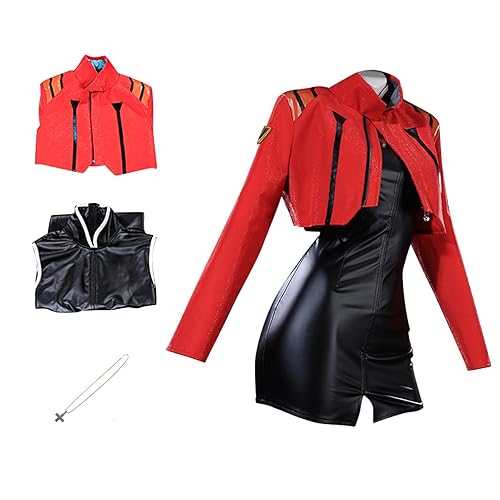 Red Cosplay,Red Cosplay Dress,Red Jacket and Black Dress Cosplay Outfits Leather Unisex - Red - Small