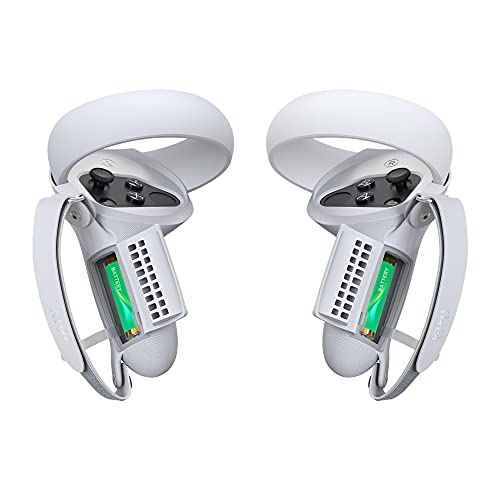 KIWI design Upgraded Controller Grips Cover with Battery Opening Protector with Knuckle Straps Compatible with Quest 2 Accessories (Gray White) - Gray-White