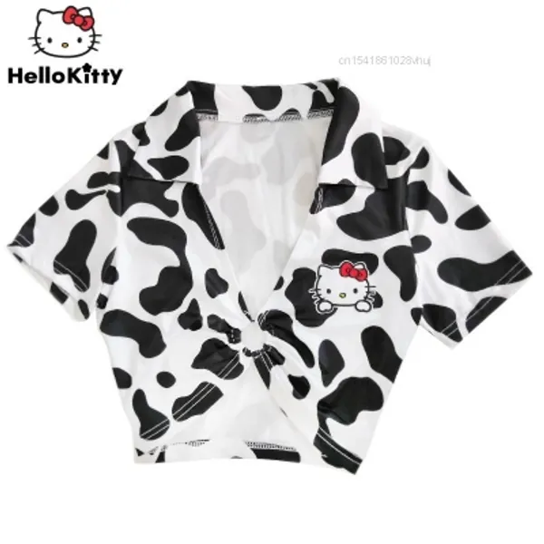  Sanrio Hello Kitty Crop Top Retro Harajuku Slim Fit Casual Open Navel Short T-shirt Summer Women Fashion Short Sleeve Clothe - T-shirts - AliExpress