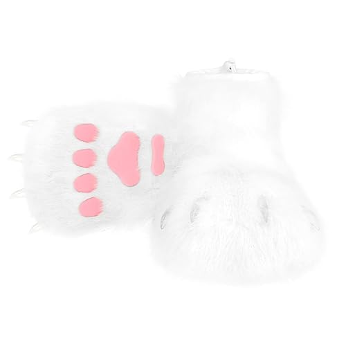 hbbhml Animal Fuzzy Slippers Bear Cat Wolf Dog Fox Fursuit Feet Paw Claw Shoes Furry Boots Costume Accessories for Adult Kids - One Size - White2