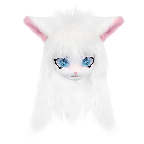 SMILETERNIT Animal Head Cat Fursuit Cut Mask Halloween Masquerade Cosplay Costume Props - White01