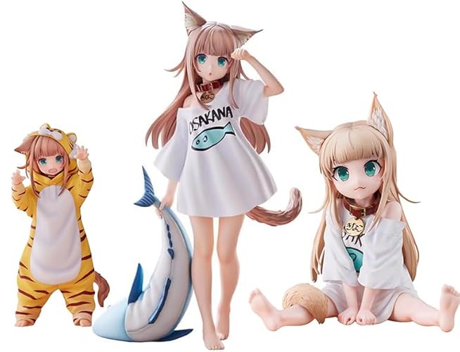 QAHEART 3pcs Kinako Figure Statue Model, Anime Action Figure Cute Girl Figure Sculpture Handmade Collectible Desktop Decoration Gifts for Fans - 3pcs