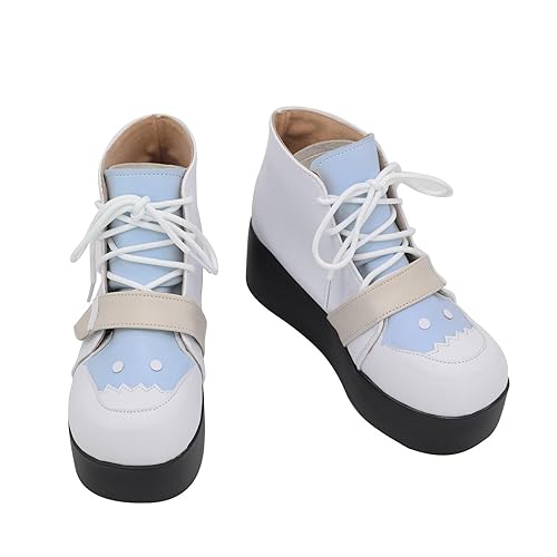 Helltaker Anime Hololive Vtuber Gauru Gawr Gura Cosplay Boots Fashion PU Leather White Blue Shoes Boots for Halloween - 6.5 - Female