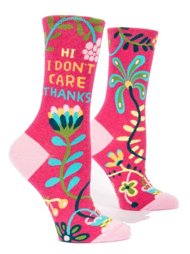 Blue Q Women's Novelty Crew Socks (fit women's shoe size 5-10) - Hi I Don't Care Thanks