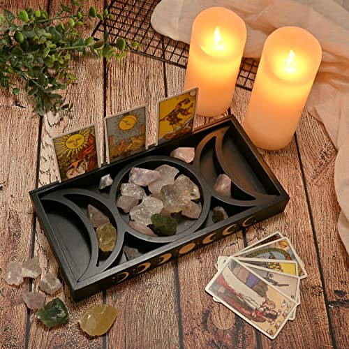 Donmills Wooden Tarot Card Holder Stand Moon Tray Crystal Display for Stones Black Wooden Storage Organizer Box Tarot Accessories Altar Supplies Jewelry Dish Tray Tarot Card Key Trinket - Black