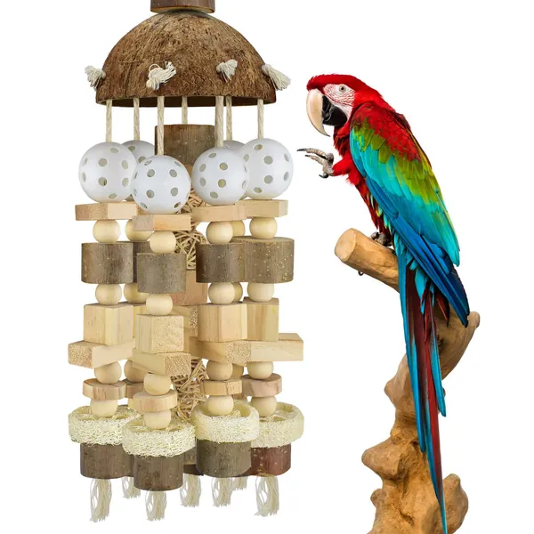 KATUMO Bird Parrot Toy, Large Parrot Toy Natural Wooden Blocks Bird Chewing Toy Parrot Cage Bite Toy Suits for African Grey Cockatoos Amazon Parrots Ect Large Medium Parrot Birds - 