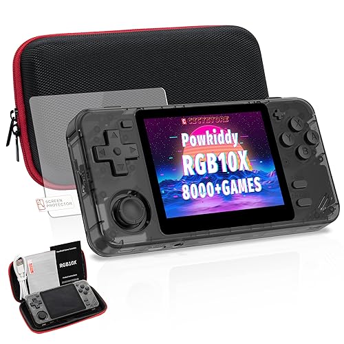 Powkiddy RGB10X Handheld Game Console – 8000+ Games, 3.5" IPS Screen, 2800mAh Long Battery Life, 64-Bit System (Black Transparent) - Black Transparent