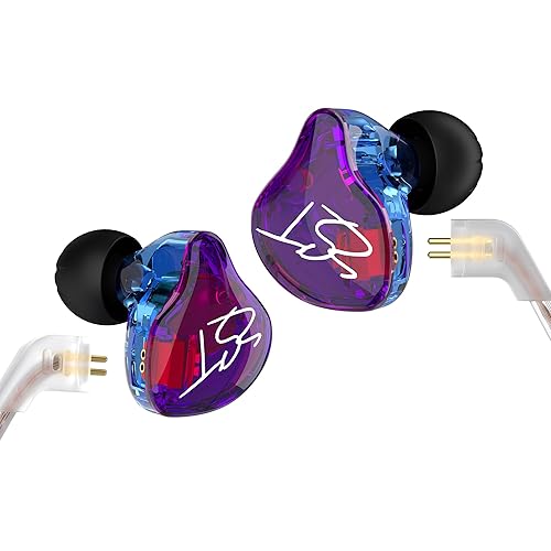 YINYOO Easy KZ ZST Colorful Hybrid Banlance Armature with Dynamic in-Ear Earphone 1BA+1DD HiFi Headset Earphones Wired Ear Buds Wired Drum Headphones(Colorful ZST MIC) - Multicolor - With mic - with mic