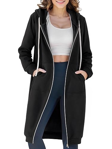 Ablanczoom Hoodies for Women Fashion Sweatshirts: Comfortable Full Zip Up Hoodie Womens Long Fleece Sweatshirt with Pockets - 3X-Large - Black