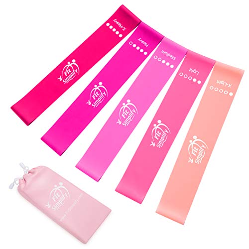 Fit Simplify Resistance Loop Exercise Bands with Instruction Guide and Carry Bag, Set of 5 - Pink