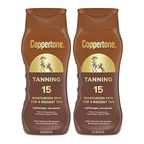 Coppertone Tanning Sunscreen Lotion, Water Resistant Body Sunscreen SPF 15, Broad Spectrum SPF 15 Sunscreen, 8 Fl Oz Bottle (Pack of 2), White - 8 Fl Oz (Pack of 2)