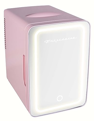 FRIGIDAIRE EFMIS170-PINK Mini Portable Compact Personal Fridge, 6.5L Capacity, 9 Cans, Makeup, Skincare, Freon-Free & Eco Friendly, Includes Home Plug & 12V Car Charger, 2022 version, Pink, standard
