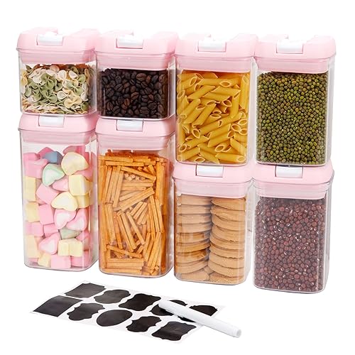 U-QE Airtight Food Storage Containers -8 Piece BPA Free Clear Plastic Airtight Containers with Easy Lock Lids for Kitchen Pantry Organization and Storage - Sugar, Flour, Cereal, Labels & Marker - SC003