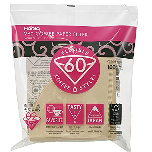 Hario V60 Filter Papers - Paper Coffee Filters for V60 Dripper, Compatible with Size 02, Natural, 100 Pack - Natural - Size 2- 100 Pieces