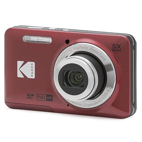 KODAK PIXPRO FZ55-RD 16MP Digital Camera 5X Optical Zoom 28mm Wide Angle 1080P Full HD Video 2.7" LCD Vlogging Camera (Red) Packaging May Vary - Red