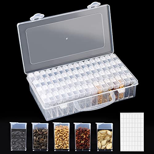 64 Slots Plastic Seed Storage Box Organizer with Label Stickers(seeds not included), Seed Container Storage use for Flower Seeds,Vegetable Seeds, Clover Seeds, Basil Seeds, Tomato Seeds - White-64