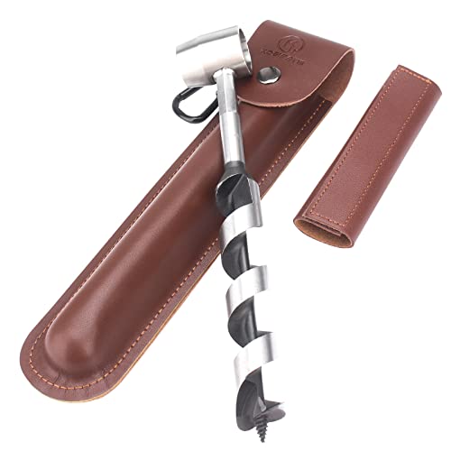 Kosibate Bushcraft Gear, Hand Auger Wrench for Easy Wood Drilling - Settlers Wrench and Bushcraft Tools Perfect for Camping and Woodworking Tasks-Scotch Eye Wood Drill with Leather Case Brown. - brown
