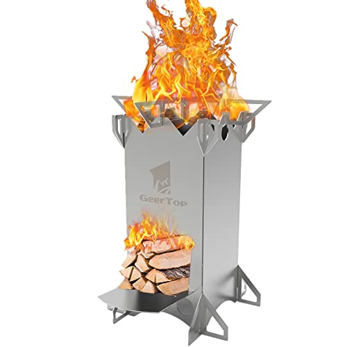 GEERTOP Wood Burning Camping Rocket Stove, Portable Backpacking Stainless Steel Wood Stove Camping Gear Accessories for Emergency Survival Outdoor Hiking Travel Picnic BBQ