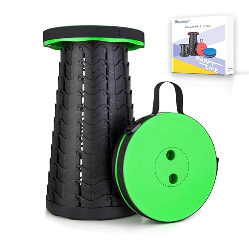 Boreeman Upgraded Folding Stool Lightweight Yet More Sturdy with Load Capacity 400lbs Portable Collapsible Stool Retractable Stool for Camping Fishing Hiking BBQ (Green) - Green