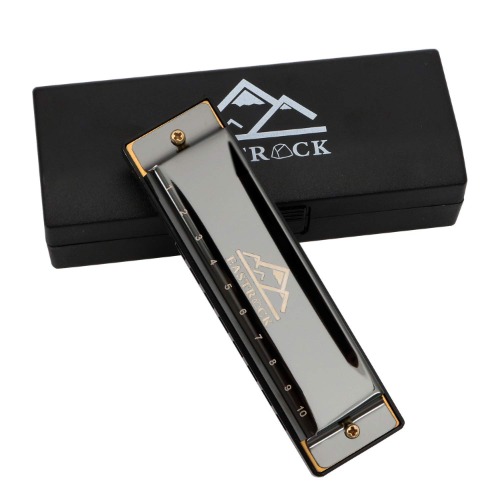 EastRock Blues Harmonica Mouth Organ 10 Hole C Key with Case, Diatonic Harmonica for Professional Player, Beginner, Students gifts, Adult, Friends, Gift Black - black
