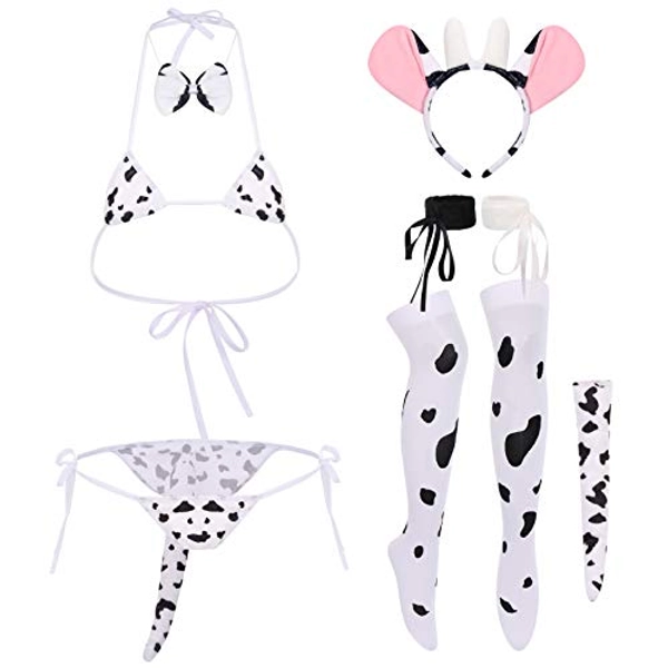 OBEEII Womens Dairy Cow Costume Lingerie Set Anime Japanese Babydoll Erotic Cosplay - One Size - A: 7pcs