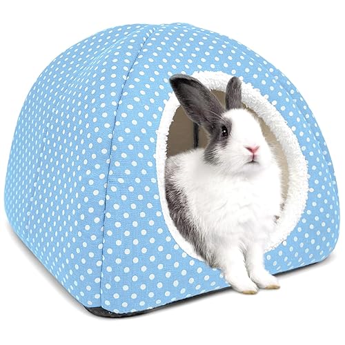 Tierecare Rabbit Hideout Large Bunny Bed Washable Rabbit House and Hideout Fleece Guinea Pig Hiding Hut for Indoor Bunnies Small Animal Hideaway - Blue