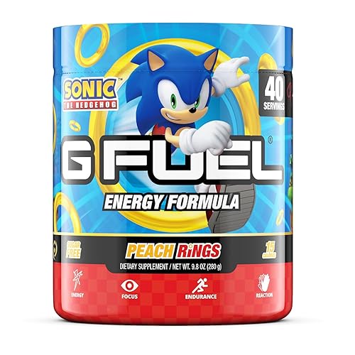 G Fuel Sonic Energy Powder, Sugar Free, Clean Caffeine Focus Supplement, Water Mix, Peach Ring Candy Flavor, Focus Amino, Vitamin + Antioxidants Blend - 9.8 oz (40 Servings) - Peach Ring Candy