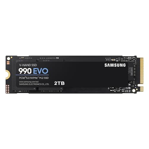 Samsung SSD Interne 990 EVO MZ-V9E2T0BW, NVMe 2.0, PCIe 4.0 x4 / 5.0 x2, 2 To, Idéal pour le Gaming et la Bureautique - 2 To - 990 EVO