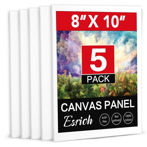 ESRICH Canvas Boards for Painting, 5 Pack Canvases for Painting 8x10 Cotton Primed Acid Free Blank Canvas Panels for Oil Paint, Watercolor, Acrylic Paint, Gouache and Tempera. - 5pack 8*10in