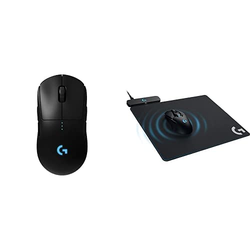 Logitech G Pro Wireless Gaming Mouse with Esports Grade Performance, Black and Logitech G Powerplay Wireless Charging System for G502 Lightspeed, G703, G903 Lightspeed and PRO Wireless Gaming Mice, Cloth or Hard Gaming Mouse Pad - Black Bundle - Black - Mouse + Charging Mat