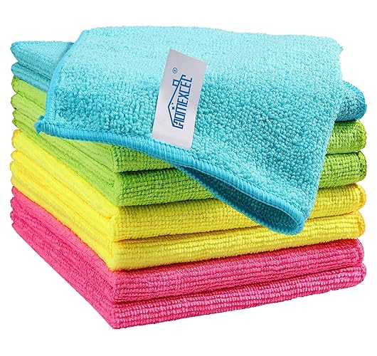 HOMEXCEL Microfiber Cleaning Cloth,8 Pack Cleaning Rag,Cleaning Towels with 4 Color Assorted,11.5"X11.5"(Green/Blue/Yellow/Pink) - Multicolor - 8