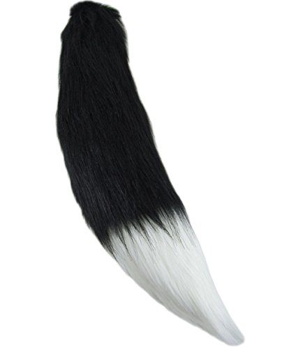 Happylifehere Fox Tail Soft Long Fur Halloween Party Costume Fancy Dress 14" - Black With White