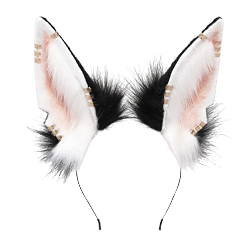BNLIDES Handmade Fur Rabbit Ears Headwear Women Men Cosplay Costume Party Cute Head Accessories for Halloween - Earring Pink