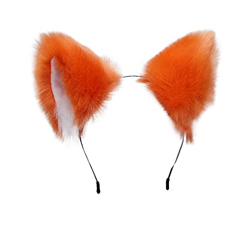 Fxaelian Animal Fox Cat Dog Ears Headband Halloween Cosplay Party Headbands (Orange) - Orange